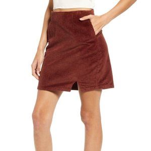 BP Corduroy Notched Hem Skirt | Medium, Fire Red